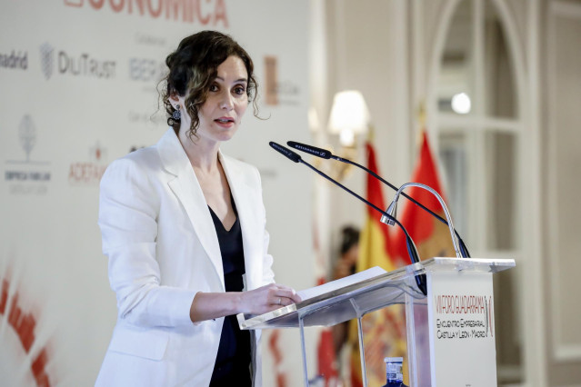 La presidenta de la Comunidad de Madrid, Isabel Díaz Ayuso, interviene en el VIII Foro Guadarrama