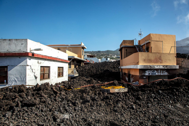 Archivo - Viviendas afectadas en zona de exclusión de La Laguna tras la erupción del volcán de Cumbre Vieja, a 30 de diciembre de 2021