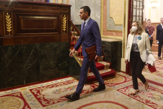 El presidente del Gobierno, Pedro Sánchez, a su llegada a una sesión plenaria, en el Congreso
