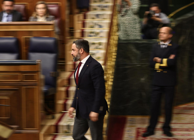 El líder de Vox, Santiago Abascal, en una sesión plenaria en el Congreso de los Diputados