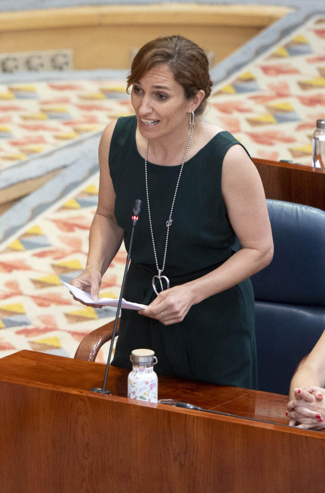 La portavoz de Más Madrid en la Asamblea, Mónica García, interviene en una sesión plenaria, en la Asamblea de Madrid
