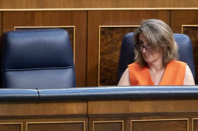 La vicepresidenta tercera y ministra para la Transición Ecológica y el Reto Demográfico, Teresa Ribera, durante una sesión plenaria, en el Congreso
