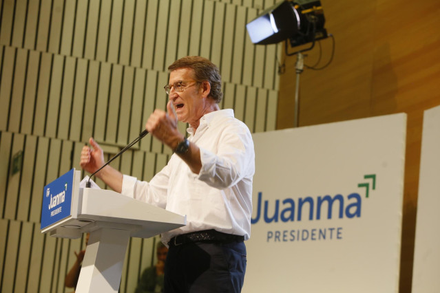 El presidente del PP, Alberto Núñez Feijoó , en el acto electoral de campaña en Córdoba para los comicios autonómicos.