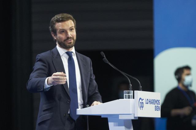 Archivo - El presidente saliente del PP, Pablo Casado, en su intervención en el Palacio de Congresos y Exposiciones de Sevilla (FIBES) para participar en el XX Congreso extraordinario del PP, a 1 de abril de 2022, en Sevilla, Andalucía (España).