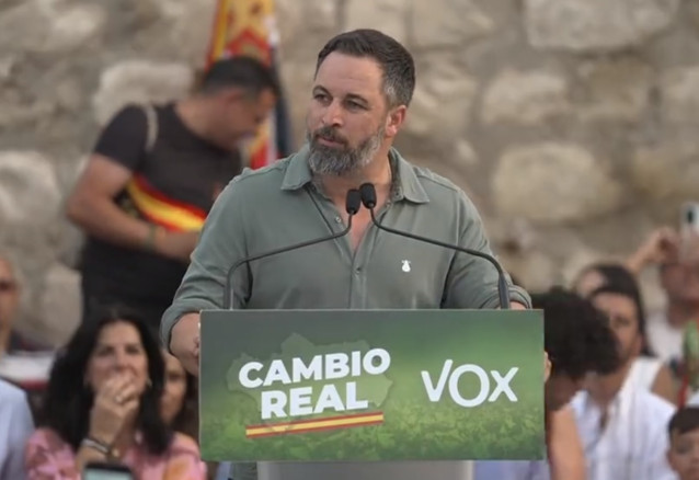 El presidente de Vox, Santiago Abascal, en el acto de Lucena.