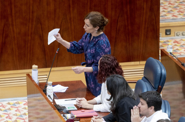 Archivo - La portavoz de Más Madrid en la Asamblea de Madrid, Mónica García, interviene durante una sesión plenaria, en la Asamblea de Madrid, a 5 de mayo de 2022, en Madrid (España).