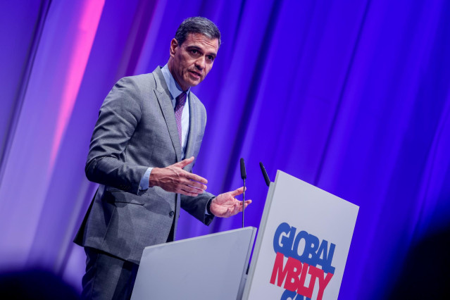 El presidente del Gobierno, Pedro Sánchez, interviene en el acto de clausura del I Congreso sobre Movilidad Global 'Global Mobility Call', en Ifema Madrid, a 16 de junio de 2022, en Madrid (España). Se trata del primer evento holístico, transversal e inte