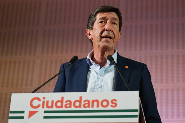 El candidato de Cs a la Presidencia de la Junta, Juan Marín, en la rueda de prensa de la noche electoral de 19 de junio.