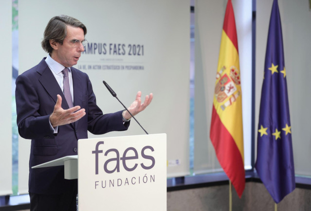 Archivo - El expresidente del Gobierno José María Aznar, interviene en la clausura del Campus FAES 2021 en el auditorio de la Fundación Abertis, a 24 de septiembre de 2021, en Madrid, (España).