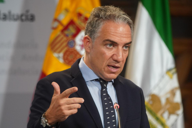 El consejero de la Presidencia y portavoz del Gobierno en funciones, Elías Bendodo, este miércoles en la rueda de prensa posterior a la reunión del Consejo de Gobierno.