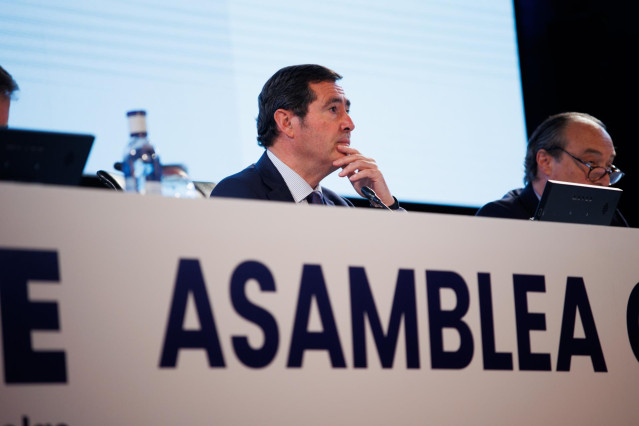 El presidente de la Confederación Española de Organizaciones Empresariales (CEOE), Antonio Garamendi, durante la Asamblea General 2022 de la CEOE, en la sede del Comité Olímpico Español (COE), a 22 de junio de 2022, en Madrid (España).