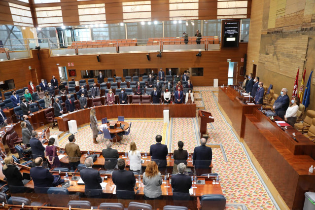 Archivo - Vista general del pleno de la Asamblea de Madrid durante un minuto de silencio antes de comenzar su debate