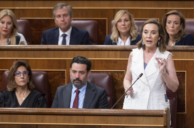 Archivo - La secretaria general del PP, Cuca Gamarra, interviene en una sesión plenaria, en el Congreso. Junto a ella, el responsable de Energía de los 'populares', Guillermo Mariscal