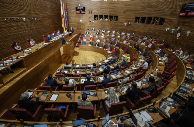 Vista general del presidente de la Generalitat valenciana, Ximo Puig, interviniendo durante una sesión de control ordinaria en las Cortes