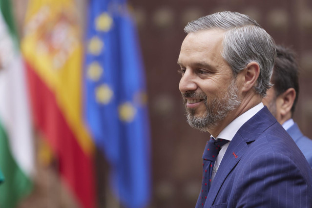 El consejero de Hacienda, Juan Bravo, durante el acto institucional del Parlamento andaluz en conmemoración del nacimiento de Blas Infante en el Parlamento de Andalucía, a 5 de julio de 2022 en Sevilla (Andalucía, España)