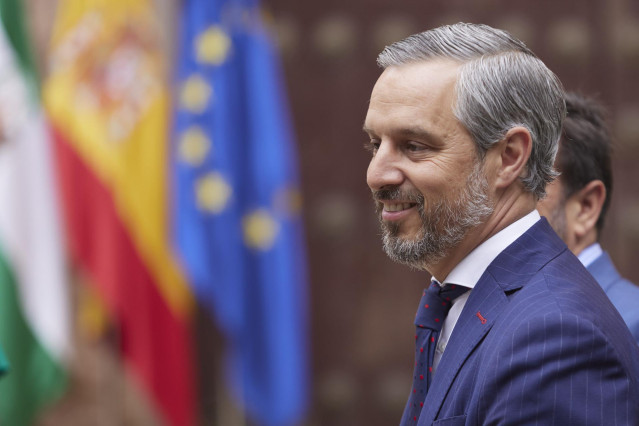 El consejero de Hacienda, Juan Bravo, durante el acto institucional del Parlamento andaluz en conmemoración del nacimiento de Blas Infante en el Parlamento de Andalucía, a 5 de julio de 2022 en Sevilla (Andalucía, España)