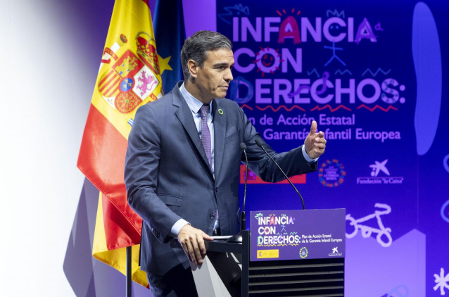 El presidente del Gobierno, Pedro Sánchez, interviene en el acto 'Infancia con Derechos: Plan de Acción Estatal de la Garantía Infantil Europea’, en CaixaForum Madrid, a 6 de julio de 2022, en Madrid (España).