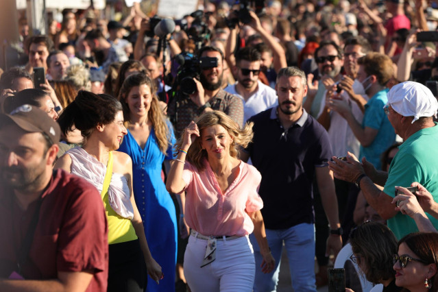 La vicepresidenta segunda, Yolanda Díaz, durante el primer acto de  Sumar, en Matadero Madrid, a 8 de julio de 2022, en Madrid (España).