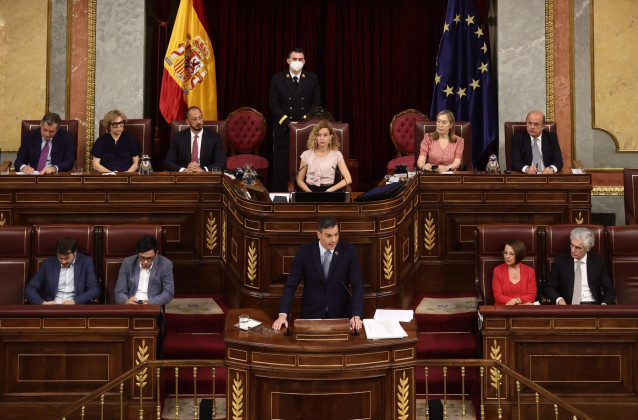 El presidente del Gobierno, Pedro Sánchez, interviene durante la primera jornada de la 26 edición del Debate sobre el Estado de la Nación