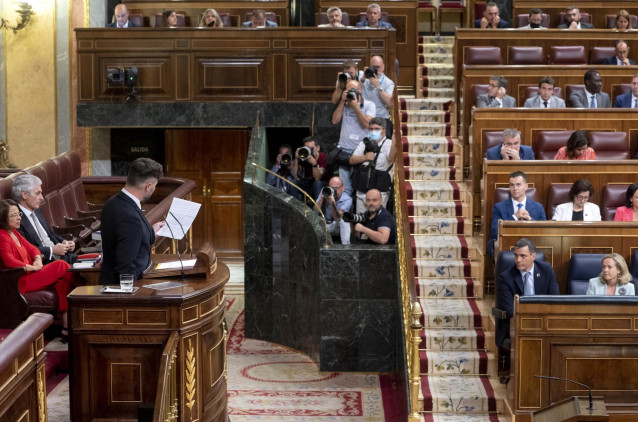 El portavoz de Esquerra Republicana (ERC) en el Congreso, Gabriel Rufián, durante la primera jornada de la 26 edición del Debate sobre el Estado de la Nación, en el Congreso de los Diputados, a 12 de julio de 2022, en Madrid (España). Tras siete años sin