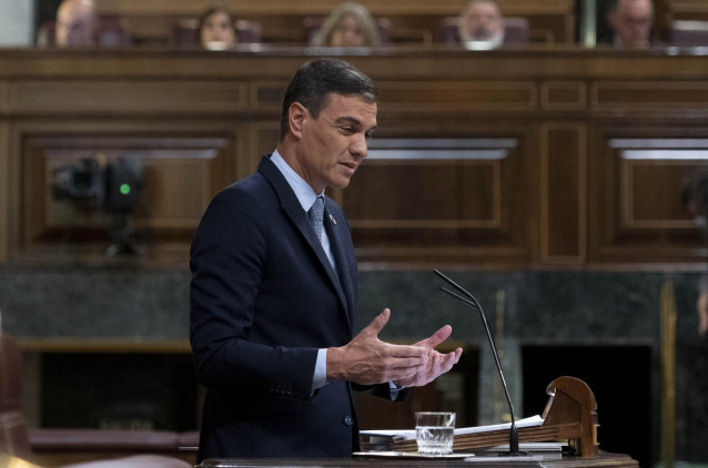El presidente del Gobierno, Pedro Sánchez, interviene durante la primera jornada de la 26 edición del Debate sobre el Estado de la Nación, en el Congreso de los Diputados, a 12 de julio de 2022, en Madrid (España).