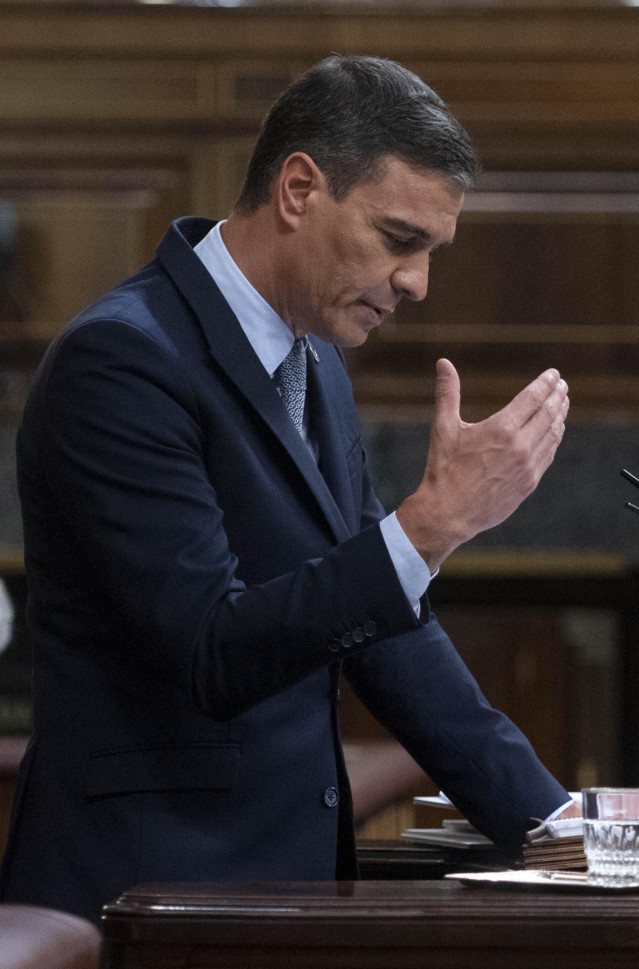 El presidente del Gobierno, Pedro Sánchez, interviene durante la primera jornada de la 26 edición del Debate sobre el Estado de la Nación.