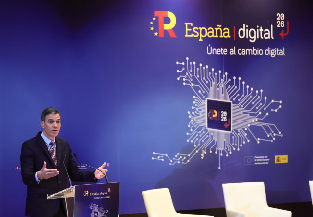 El presidente del Gobierno, Pedro Sánchez, clausura el acto ‘España Digital 2026’, a 8 de julio de 2022, en Madrid (España).