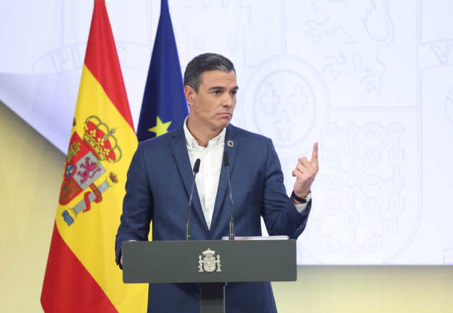 El presidente del Gobierno, Pedro Sánchez, presenta el primer informe de rendición de cuentas 2022 del Gobierno de España, en el Complejo de La Moncloa, a 29 de julio de 2022, en Madrid (España).