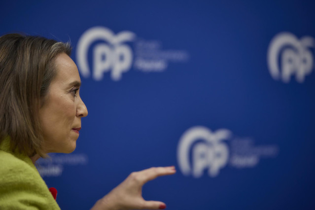 La secretaria general del PP y portavoz del Grupo Popular en el Congreso, Cuca Gamarra, en una entrevista con Europa Press.