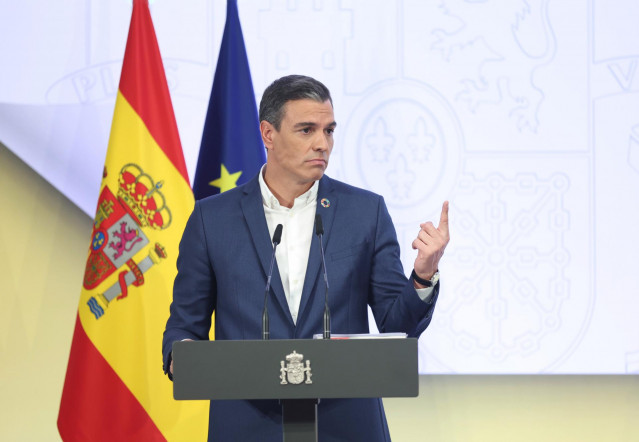 El presidente del Gobierno, Pedro Sánchez, presenta el primer informe de rendición de cuentas 2022 del Gobierno de España, en el Complejo de La Moncloa, a 29 de julio de 2022, en Madrid (España). El presidente del Gobierno hace balance del curso político