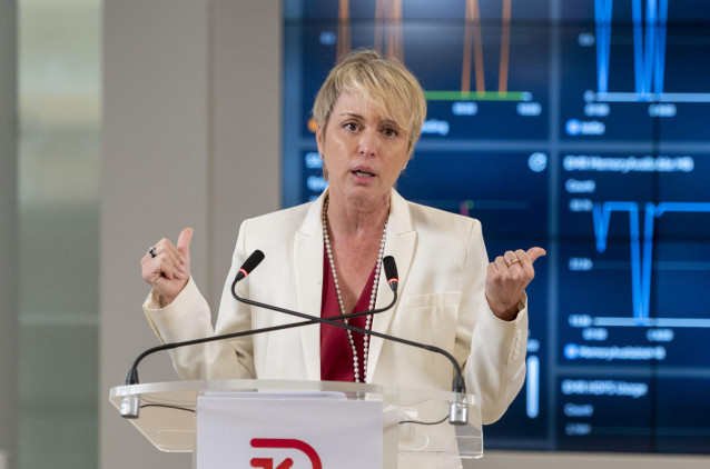 Archivo - La Secretaria de Estado de Digitalización e Inteligencia Artificial, Carme Artigas, interviene en un acto con motivo de la entrega de los primeros kit digitales, en Red.es, a 18 de abril de 2022, en Madrid (España).