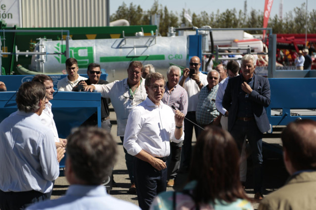 El presidente del PP, Alberto Núñez Feijóo, comparece durante su visita a la Feria agropecuaria SALAMAQ, a 5 de septiembre de 2022, en Salamanca, Castilla y León (España). Salamaq’22.