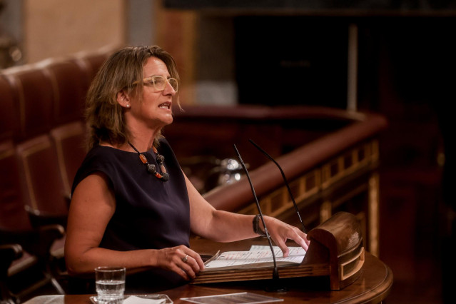 La vicepresidenta y ministra para la Transición Ecológica y el Reto Demográfico, Teresa Ribera, interviene en una sesión plenaria, en el Congreso de los Diputados, a 25 de agosto de 2022, en Madrid (España).