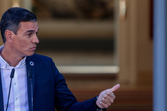 El presidente del Gobierno, Pedro Sánchez, inaugura el curso político, en el Palacio de La Moncloa, a 5 de septiembre de 2022, en Madrid (España). Se trata del acto de apertura del curso político tras el descanso estival, siendo un formato inédito con el