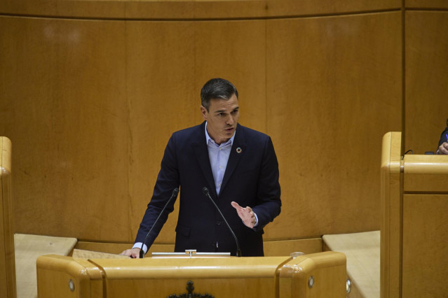 El presidente del Gobierno, Pedro Sánchez, interviene durante un debate monográfico sobre la crisis energética y el contexto económico, en el Senado, a 6 de septiembre de 2022, en Madrid (España). El objetivo de este encuentro es subrayar las diferencias