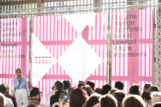 La vicepresidenta segunda del Gobierno de España y ministra de Trabajo, Yolanda Díaz, interviene en un mitin para presentar su proyecto 'Sumar', a 9 de septiembre de 2022, en Bilbao, Euskadi