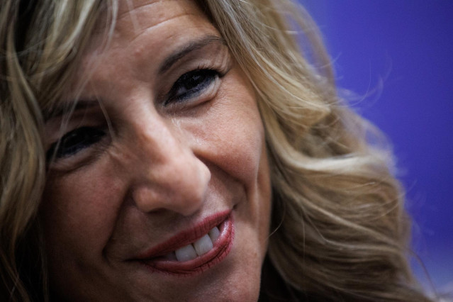 La vicepresidenta segunda del Gobierno y ministra de Trabajo y Economía Social, Yolanda Díaz, comparece tras una reunión junto al ministro de Consumo y responsables de asociaciones del ámbito de la distribución del sector de la alimentación y consumo, en