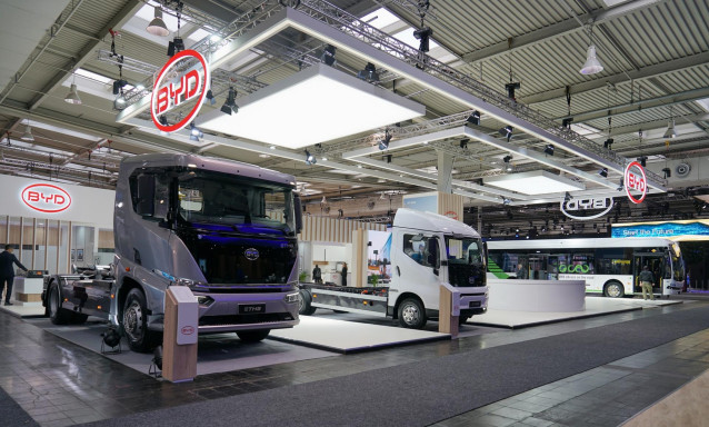 Archivo - La china BYD presenta su nueva plataforma eBus Blade y dos 'eTrucks' de cero emisiones en el IAA