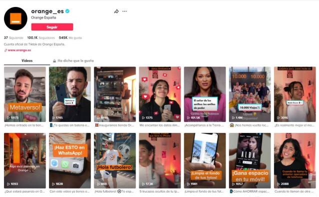 Cuenta de Orange en Tiktok