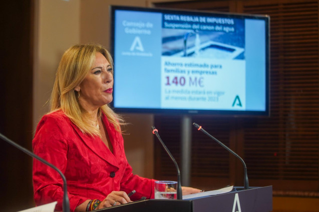 La consejera de Economía, Hacienda y Fondos Europeos, Carolina España, en la comparecencia  en rueda de prensa tras la reunión del Consejo de Gobierno a 20 de septiembre del 2022 en Sevilla (Andalucía, España)