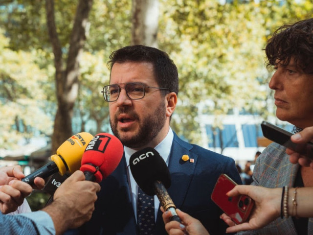 Imagen del presidente de la Generalitat, Pere Aragonès, en Nueva York