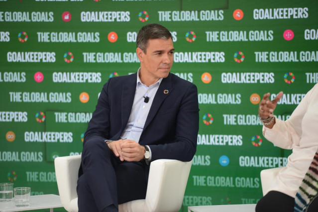 El presidente del Gobierno, Pedro Sánchez, en el acto Goalkeepers de la Fundación Bill y Melinda Gates en el Jazz at Lincoln Center