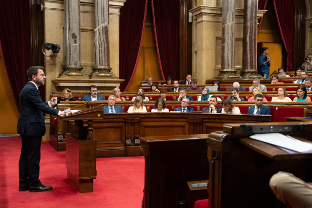 El presidente de la Generalitat, Pere Aragonès, en su intervención en el Debate de Política General en el Parlament.