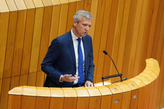 Archivo - El vicepresidente en funciones de la Xunta de Galicia y candidato a presidir el PP de Galicia, Alfonso Rueda, interviene en una rueda de prensa durante su primera sesión de investidura, a 10 de mayo de 2022, en Santiago de Compostela, A Coruña,