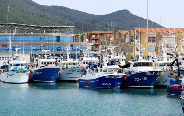 Archivo - Barcos amarrados en el puerto de Santoña