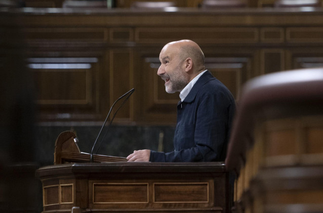 El diputado del BNG en el Congreso, Néstor Rego, interviene durante una sesión plenaria, en el Congreso