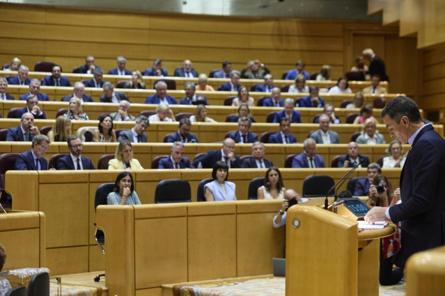 El presidente del Gobierno, Pedro Sánchez, interviene durante un debate monográfico sobre la crisis energética y el contexto económico, en el Senado, a 6 de septiembre de 2022, en Madrid (España).