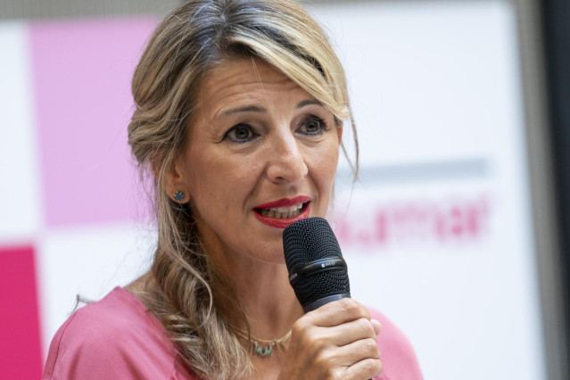 La vicepresidenta segunda y ministra de Trabajo y Economía Social, Yolanda Díaz, interviene durante la presentación de los coordinadores de trabajo de ‘Sumar’, en el Espacio Larra, a 23 de septiembre de 2022, en Madrid (España).