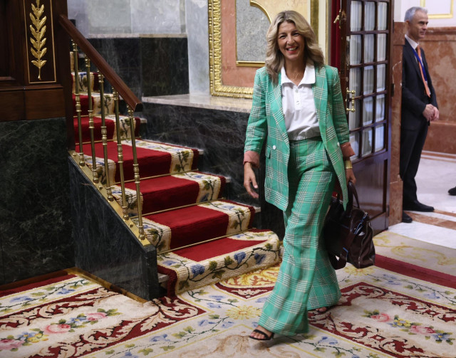 La vicepresidenta segunda y ministra de Trabajo y Economía Social, Yolanda Díaz, a su llegada a una sesión plenaria, en el Congreso de los Diputados, a 29 de septiembre de 2022, en Madrid (España).