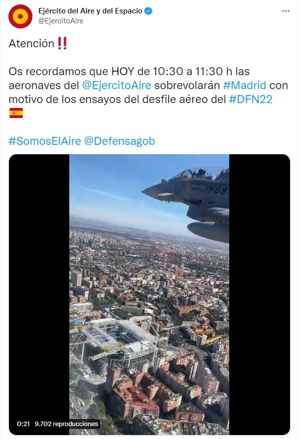 Anuncio del Ejército del Aire de ensayos para el desfile del 12 de octubre